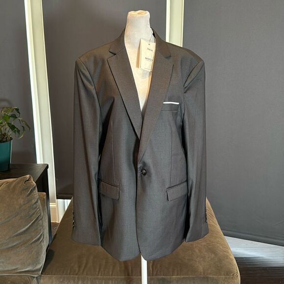 Men’s Gray Slim Fit 2 Piece Suit One Button Size 40 Jacket 36 Pants NWT - Picture 1 of 13